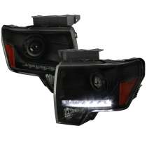 2009-2014 Ford F-20150 Projector Headlights w/ LED Light Strip Black/Smoke Lens