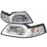 1999-2004 Ford Mustang LED Bar Factory Headlights Amber Reflector Chrome