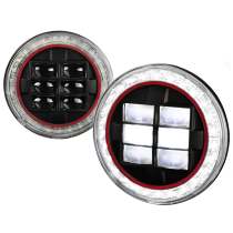 Universal 7 Round Cree LED Red Rim Halo Projector Headlights - 2PC Matt Black