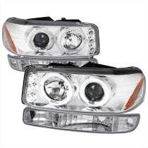 1999-2006 GMC Sierra/Yukon XL/SLT Dual Halo Headlights&Bumper Lights Chrome