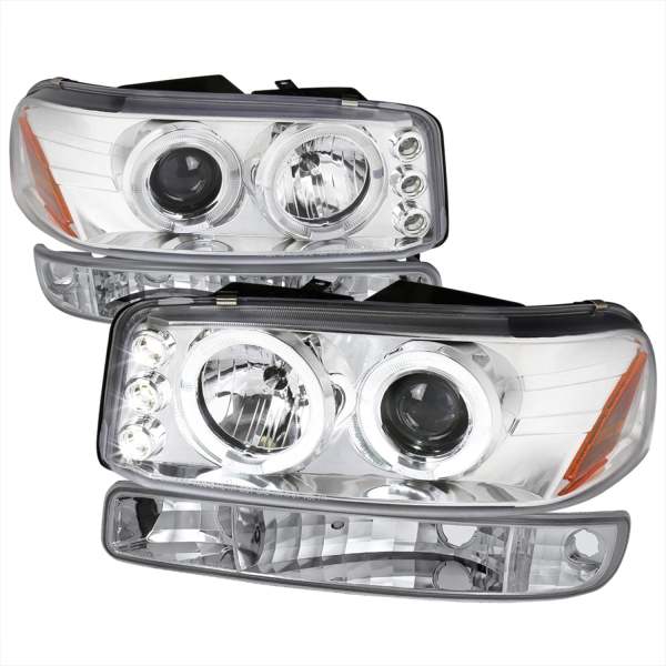 1999-2006 GMC Sierra/Yukon XL/SLT Dual Halo Headlights&Bumper Lights Chrome