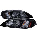 1994-1998 Ford Mustang 1PC Crystal Headlights w/Amber Reflectors Chrome/Smoke