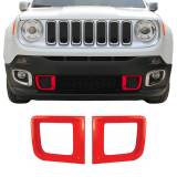 2015-2018 Jeep Renegade Front Bumper Grill Trim Molding ABS Chrome Red 2Pcs