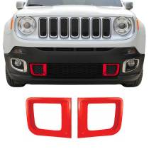 2015-2018 Jeep Renegade Front Bumper Grill Trim Molding ABS Chrome Red 2Pcs