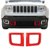 2015-2018 Jeep Renegade Front Bumper Grill Trim Molding ABS Chrome Red 2Pcs