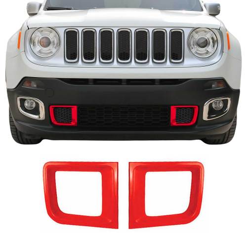 2015-2018 Jeep Renegade Front Bumper Grill Trim Molding ABS Chrome Red 2Pcs