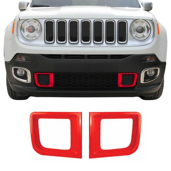 2015-2018 Jeep Renegade Front Bumper Grill Trim Molding ABS Chrome Red 2Pcs