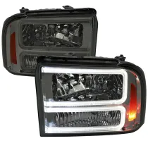2005-2007 Ford F250/350/450 SuperDuty Dual LED C-Bar Factory Headlights Smoked
