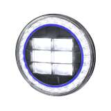 Universal 7 Round Cree LED Blue Rim Halo Projector Headlight - 1PC Matt Black