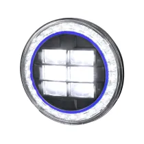 Universal 7 Round Cree LED Blue Rim Halo Projector Headlight - 1PC Matt Black