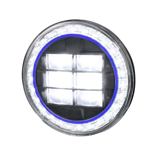 Universal 7 Round Cree LED Blue Rim Halo Projector Headlight - 1PC Matt Black
