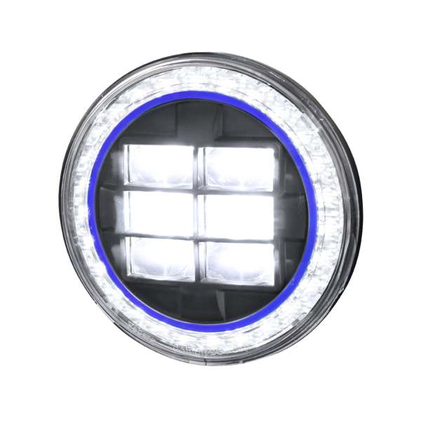 Universal 7 Round Cree LED Blue Rim Halo Projector Headlight - 1PC Matt Black