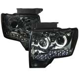 2009-2014 Ford F-20150 U-Ring Halo Projector Headlights LED Light Chrome Smoke