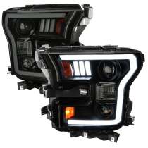2015-2017 Ford F-20150 LED Bar Projector Headlights Black Housing/Smoke Lens