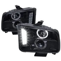 2005-2009 Ford Mustang Halo Projector Headlights LED Light Strip Black/Smoke