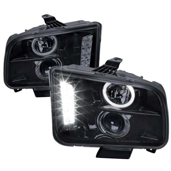 2005-2009 Ford Mustang Halo Projector Headlights LED Light Strip Black/Smoke