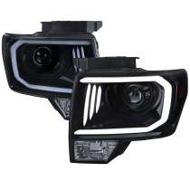 2009-2014 Ford F-20150 LED C-Bar Projector Headlights Glossy Black/Smoke Lens