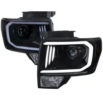 2009-2014 Ford F-20150 LED C-Bar Projector Headlights Glossy Black/Smoke Lens