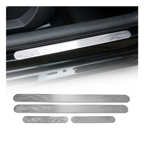 Smart Door Sill Scuff Plate Scratch Protector Stainless Steel Silver Wave 4 Pcs