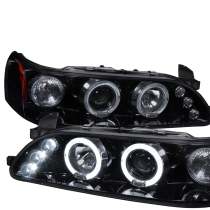 1993-1997 Toyota Corolla Dual Halo Projector Headlights Glossy Black/Smoke