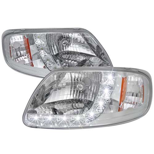 1997-2004 Ford F-20150/Expedition Factory Crystal Headlights LED Light Chrome