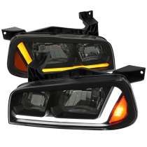2006-2010 Dodge Charger Sequential LED Bar Factory Headlights Matt Smoke