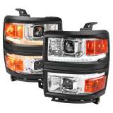 2014-2015 Chevy Silverado 1500 LED Bar Projector Headlights Chrome/Black Trim