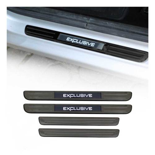 Black Chrome Illuminated Exclusive Door Sill Cover Scuff Plate S.Steel 4 Pcs