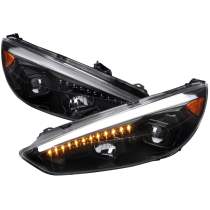 2015-2018 Ford Focus LED Signal Projector Headlights Jet Black/Clear