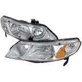 2006-2011 Honda Civic Sedan Crystal Headlights Chrome Housing/Clear Lens