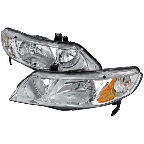 2006-2011 Honda Civic Sedan Crystal Headlights Chrome Housing/Clear Lens