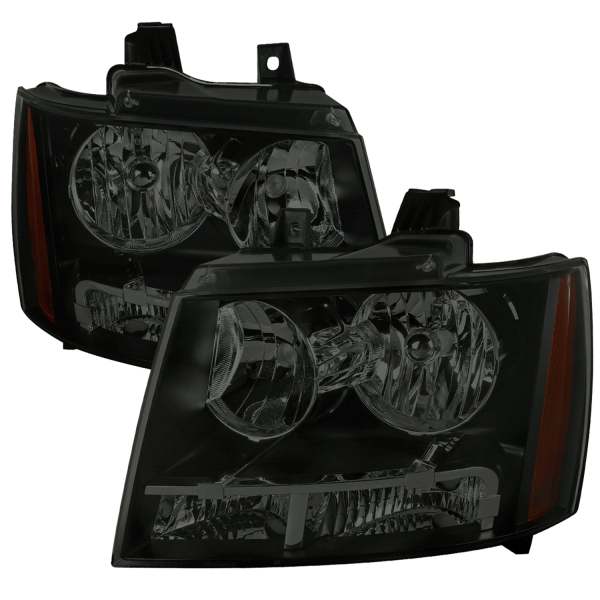 2007-2014 Chevy Avalanche/Tahoe/Suburban Factory Headlights Matt Black/Smoke