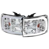 2007-2013 Chevy Silverado 1500 2500HD 3500HD C-Bar Headlights Amber & Chrome