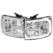 2007-2013 Chevy Silverado 1500 2500HD 3500HD C-Bar Headlights Amber & Chrome