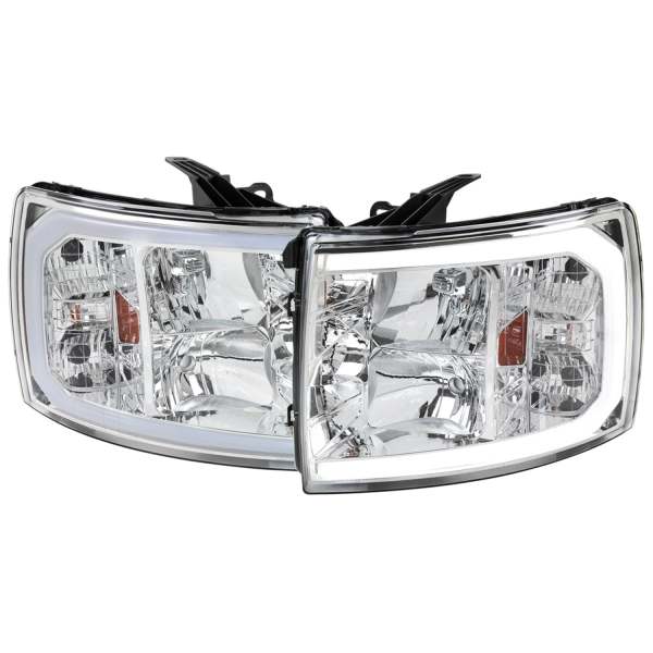 2007-2013 Chevy Silverado 1500 2500HD 3500HD C-Bar Headlights Amber & Chrome