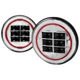 Universal 7 Cree LED Red Rim Projector Headlights - 2PC Chrome/Clear Lens