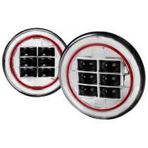 Universal 7 Cree LED Red Rim Projector Headlights - 2PC Chrome/Clear Lens