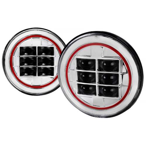 Universal 7 Cree LED Red Rim Projector Headlights - 2PC Chrome/Clear Lens