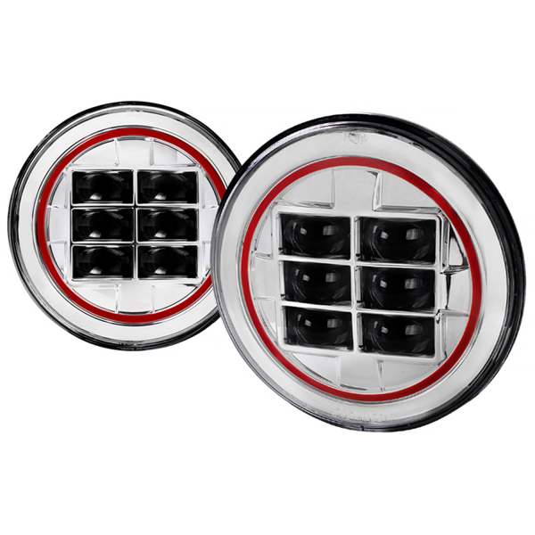 Universal 7 Cree LED Red Rim Projector Headlights - 2PC Chrome/Clear Lens