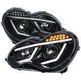 2001-2007 Mercedes W203 C Class Sedan LED Bar Headlights Signal Glossy Black