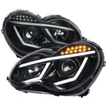 2001-2007 Mercedes W203 C Class Sedan LED Bar Headlights Signal Glossy Black