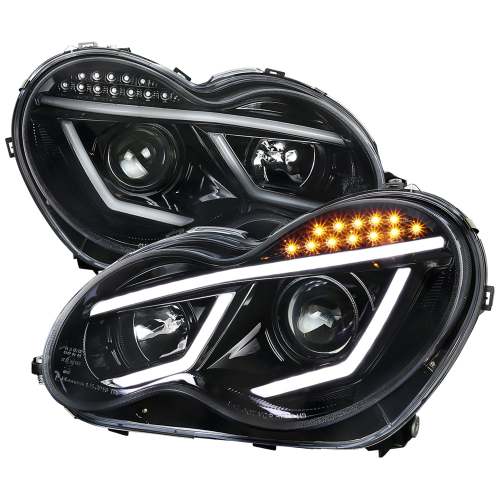 2001-2007 Mercedes W203 C Class Sedan LED Bar Headlights Signal Glossy Black