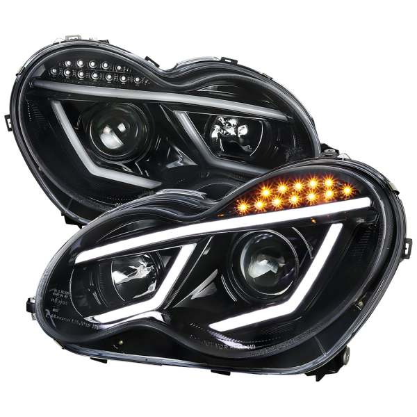 2001-2007 Mercedes W203 C Class Sedan LED Bar Headlights Signal Glossy Black