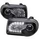 2005-2010 Chrysler 300 Projector Headlights w/LED Light Strip Matt Black/Clear