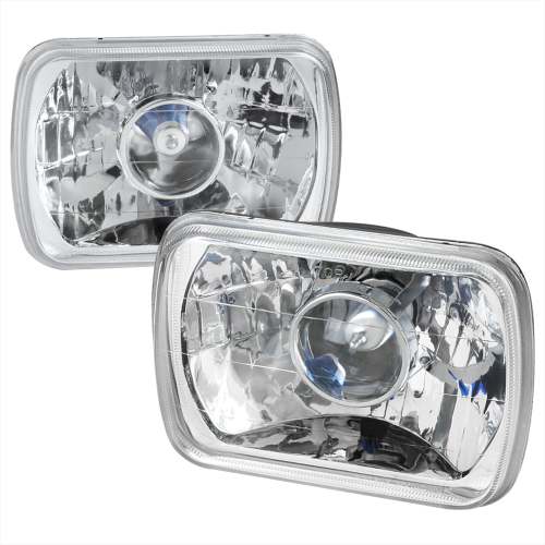 Universal 7x6 H4 Projector Headlights Chrome Housing/Clear Lens