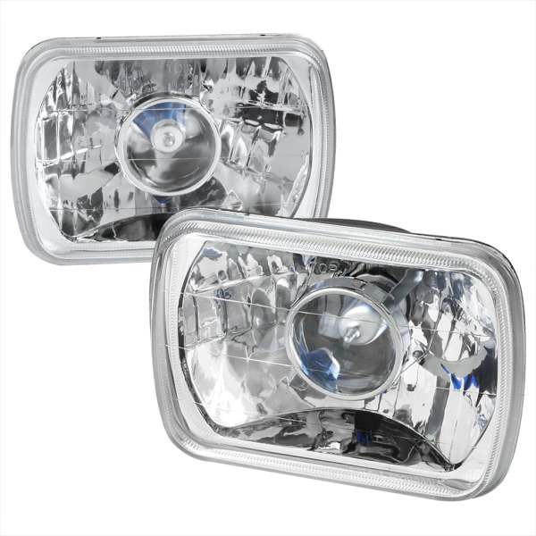 Universal 7x6 H4 Projector Headlights Chrome Housing/Clear Lens