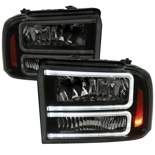 2005-2007 Ford F-250/350/450 SuperDuty Dual LED C-Bar Factory Headlights Black
