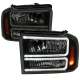 2005-2007 Ford F-250/350/450 SuperDuty Dual LED C-Bar Factory Headlights Black