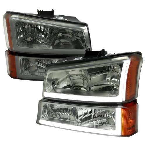 2003-2007 Chevy Silverado /02-2006 Avalanche LED Bar Headlights Chrome Smoke