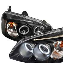2001-2003 Honda Civic Dual Halo Projector Headlights Matte Black/Clear Lens